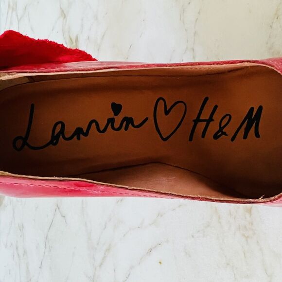 2010 LANVIN x H&M Red Patent Leather Ribbon Rhinestone Heel Pumps - EUR 37 /US 6 - Picture 3 of 11